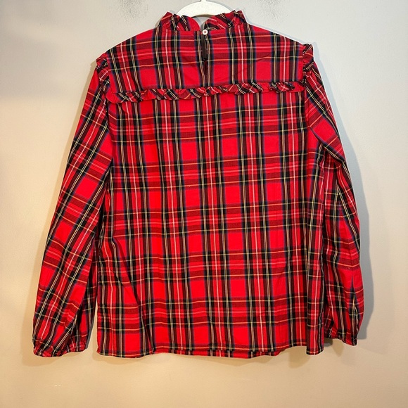 J Crew BC856 NWT Size XS Gorgeous Red Tartan Plaid Ruffled Cotton Popover Top - Picture 6 of 10